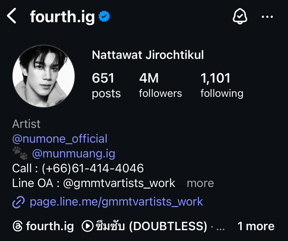 fourth.ig Bio Update ✨️
<a href="/tawattannn/">FOURTH</a>
#Fourthnattawat #โฟร์ทณัฐวรรธน์

CONTACT FOR WORK
Call: (+66)61-414-4046
Line OA: @gmmtvartists_work
Email: gmmtv.artists@gmail.com
🔗 page.line.me/gmmtvartists_w…

If any customer is interested in hiring Artist Fourth Nattawat, you can contact