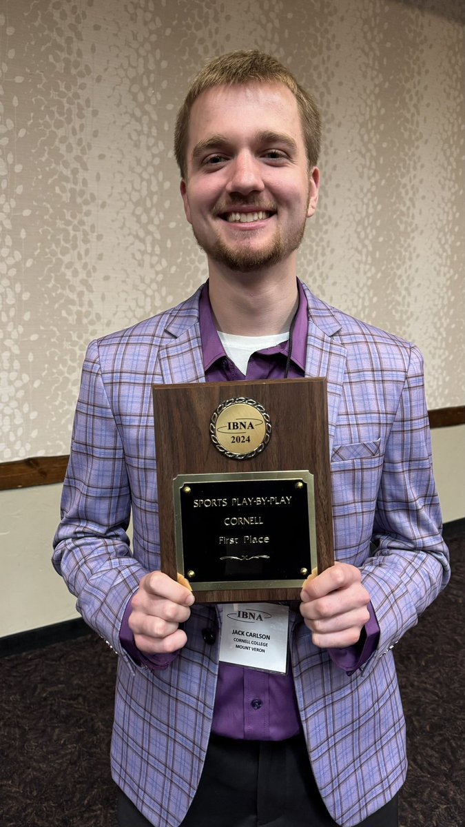 JumpinJack123's tweet photo. Grateful to receive First Place honors in 2024 Student TV sports play-by-play from the Iowa Broadcast News Association!

Huge shout out to @RamsSID, Jeff Meeker, and the entire @cornellrams athletics department. Blessed to be on the Hilltop at such a special place! https://t.co/jrZ7EaTCbq