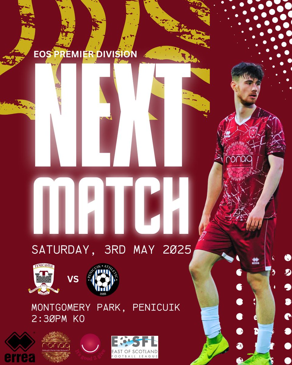 Tynecastle FC (@tynecastle_fc) on Twitter photo Upcoming Fixture β¬
On the road again on Saturday, with a trip to Montgomery Park to face <a href="/PenicuikAth/">Penicuik Athletic</a> - further details below π
<a href="/EastScotlandFA/">East of Scotland Football League</a> <a href="/ErreaOfficial/">ErreΓ Sport</a> <a href="/ronaqrestaurant/">Ronaq Restaurant</a>
π±π»π±π» Upcoming Fixture β¬
On the road again on Saturday, with a trip to Montgomery Park to face <a href="/PenicuikAth/">Penicuik Athletic</a> - further details below π
<a href="/EastScotlandFA/">East of Scotland Football League</a> <a href="/ErreaOfficial/">ErreΓ Sport</a> <a href="/ronaqrestaurant/">Ronaq Restaurant</a>
π±π»π±π»