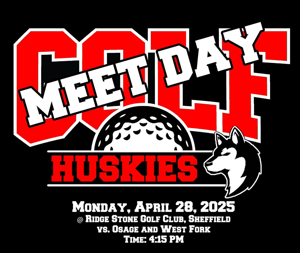 Hopefully the weather cooperates and we get to play golf. Today we head to Ridge Stone Golf Club in Sheffield to play Osage and West Fork. Tee time is scheduled for 4:15 pm.