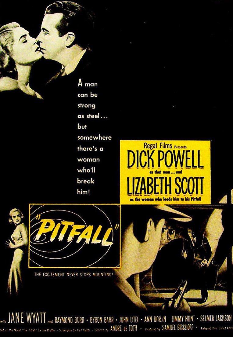 makemyday70s's tweet image. Beaucoup aimé le polar d’André de Toth de 1948, #Pitfall.
Un homme, employé modèle et mari aimant mais lassé par son quotidien  tombe sous le charme d’une femme mystérieuse.
Un film noir qui interroge sur les désirs primaires des hommes et la place du consentement.