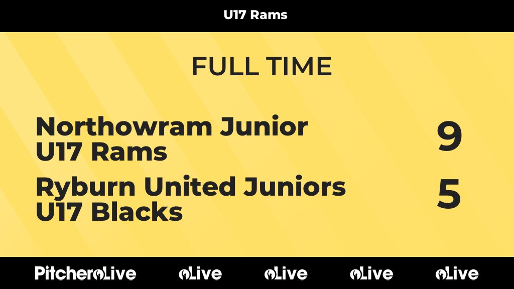 FULL TIME: Northowram Junior U17 Rams 9 - 5 Ryburn United Juniors U17 Blacks
#NORRYB #Pitchero
njfc.co.uk/teams/14549/ma…