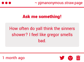 PJMAnonymous's tweet photo. lcb sinner shower gregor https://t.co/Aq1vl1LSjg