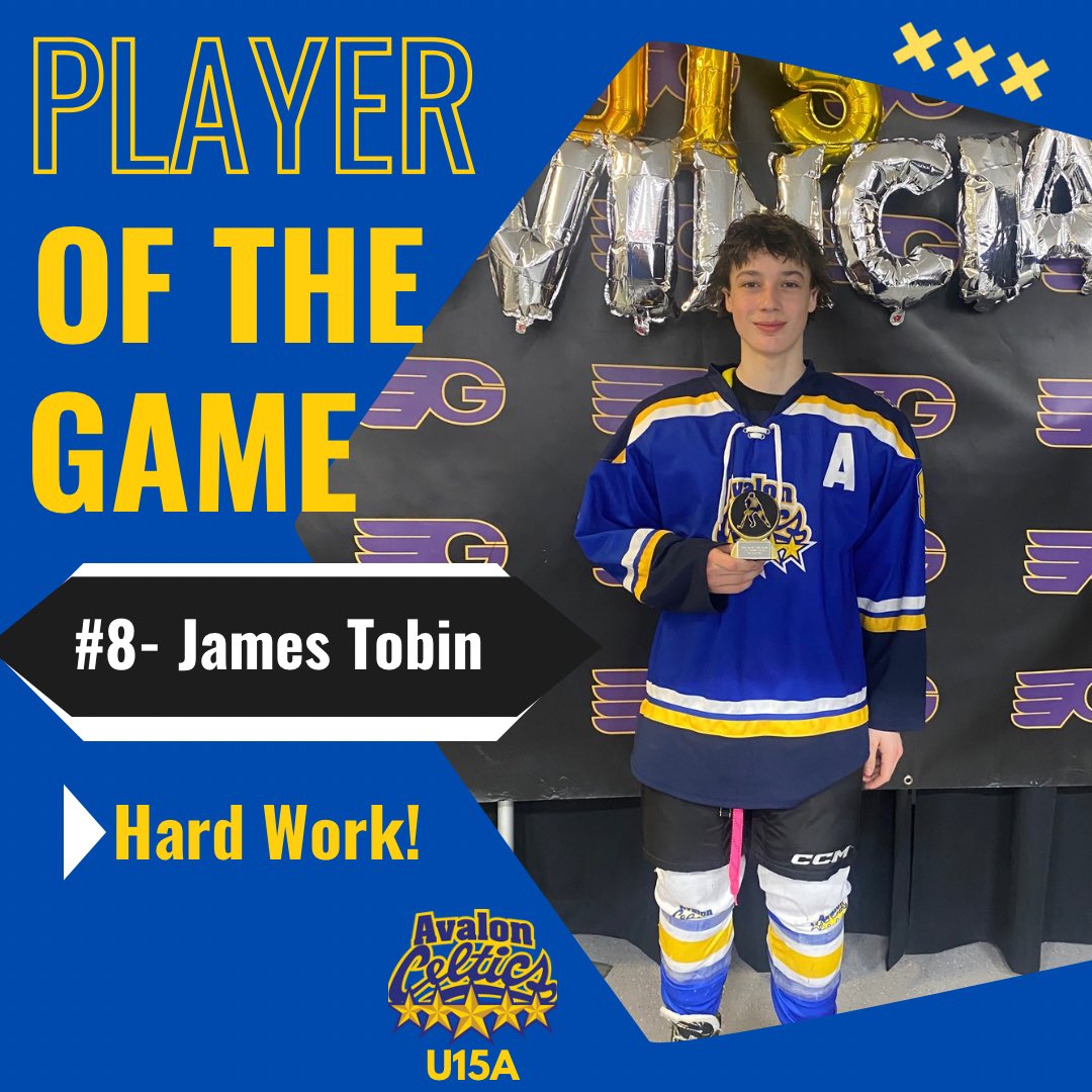 Congrats to #8 Tobin, for his hard work last night against Grand Falls, earning himself Player of the Game. Way to go team!  #avalonceltics #gocelticsgo #POG #provincials #Hockey