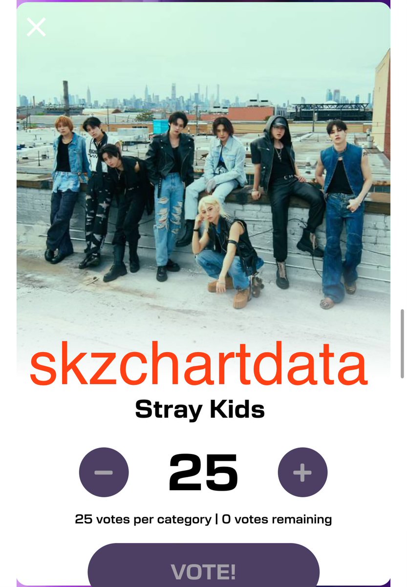 skzchartdata's tweet photo. 🏆 #AMAs Favourite K-Pop Artist Voting 🏆
 Let's get #StrayKids the win!
 ✔️ Vote 25x/day per FB or Google account at https://t.co/SB1RRgjnDj ✔️ Comment #kpopstraykids 25x daily on @AMAs' pinned "Vote Here" post on Instagram! ⏰ Votes reset daily at 4PM KST — stay consistent https://t.co/bbJAVB8p5D