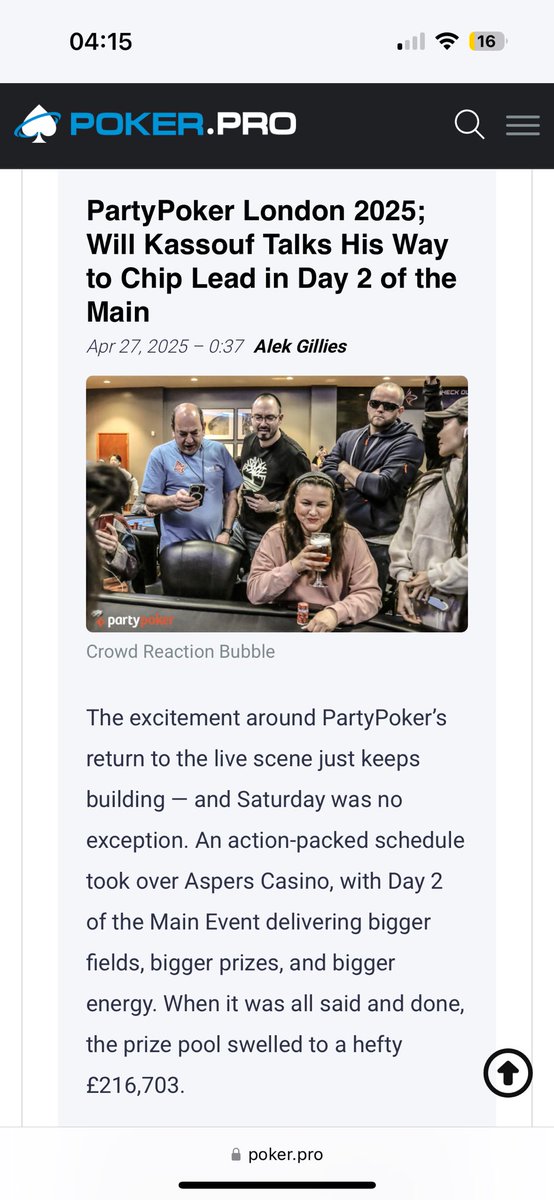WilliamKassouf's tweet photo. @partypoker Main Event Day 3
I bagged up 1,988,000 last night to finish Day 2 as chipleader.
Only 27 players left from 491
ยฃ1,620 locked up
Top prize ยฃ38,408.
Catch all the updates live on https://t.co/zFzn4xLh62
Time to crush!
๐ค๐ช๐ฐ๐พ๐โ๏ธ
#partypokertour
#aspers
#likeaboss https://t.co/aI6jQDqxLZ