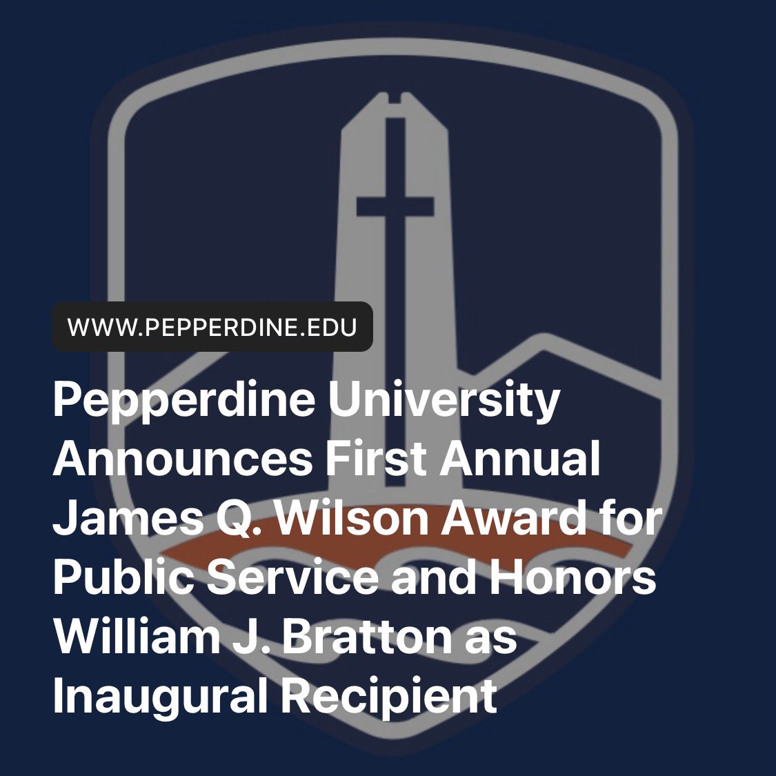 Truly honored to be the inaugural recipient of Pepperdine University’s “James Q. Wilson Award for Public Service.” Wilson’s contributions to public policy and law enforcement continue to positively impact communities across the nation, and this annual award program helps ensure
