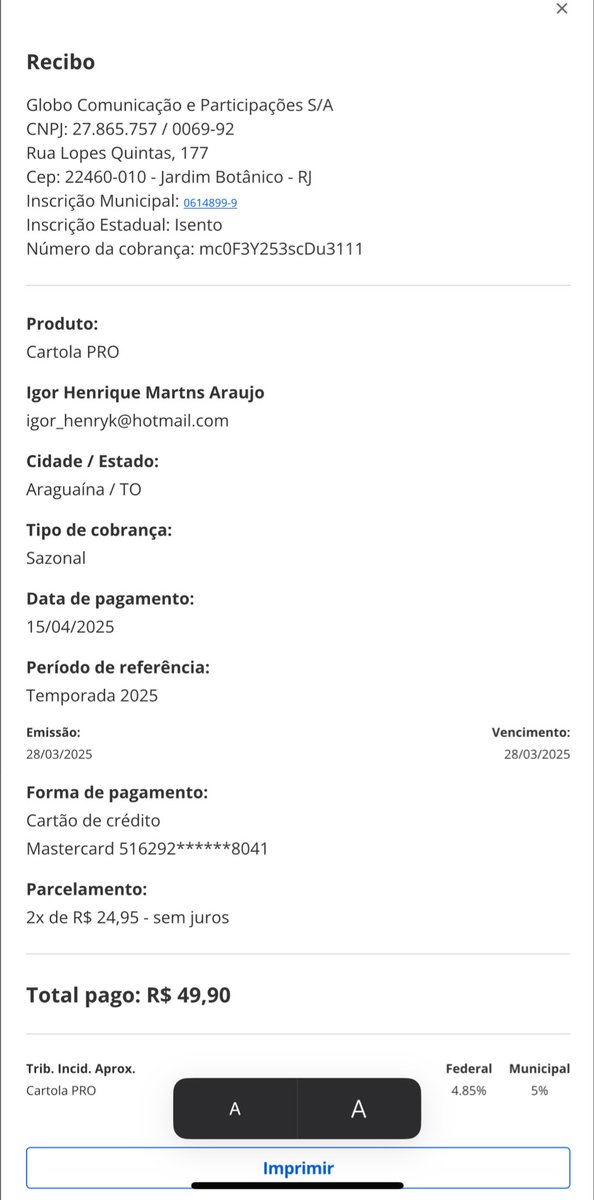 igorhenryk's tweet photo. @cartolafc Meu cartola pro foi pago e tá cancelado 
Fui cobrado de novo e mesmo assim não tenho mais o pro https://t.co/BHqiiddifD