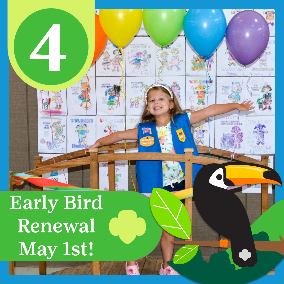 4 DAYS AND COUNTING TO SAVE &amp; ENJOY A YEAR OF EXPLORATION! ✨💚🐥 For one day only; renew on Thursday, May 1st for $5 off all girl and adult 2026 Girl Scout Memberships! Learn more about all the early bird renewal incentives offered in the month of May at gsFun.org/renew