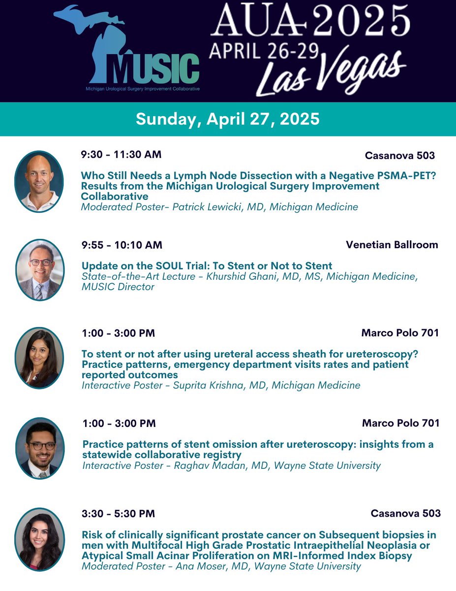 MUSIC Urology (@musicurology) on Twitter photo 🚨 Everyone needs a little MUSIC on their #AUA25 schedule 🎶
Join us for these presentations today:
<a href="/SupritaKrishna/">Suprita Krishna</a> <a href="/ana_matopoeia_/">Ana Moser</a> <a href="/RaghavMadan6/">Raghav Madan</a> <a href="/peepeeDoctor/">Khurshid Ghani</a> 🚨 Everyone needs a little MUSIC on their #AUA25 schedule 🎶
Join us for these presentations today:
<a href="/SupritaKrishna/">Suprita Krishna</a> <a href="/ana_matopoeia_/">Ana Moser</a> <a href="/RaghavMadan6/">Raghav Madan</a> <a href="/peepeeDoctor/">Khurshid Ghani</a>