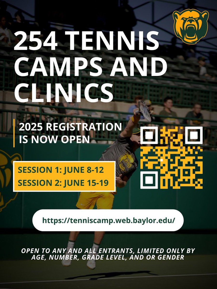 Let’s gooo! Camps are filling up fast!

tenniscamp.web.baylor.edu