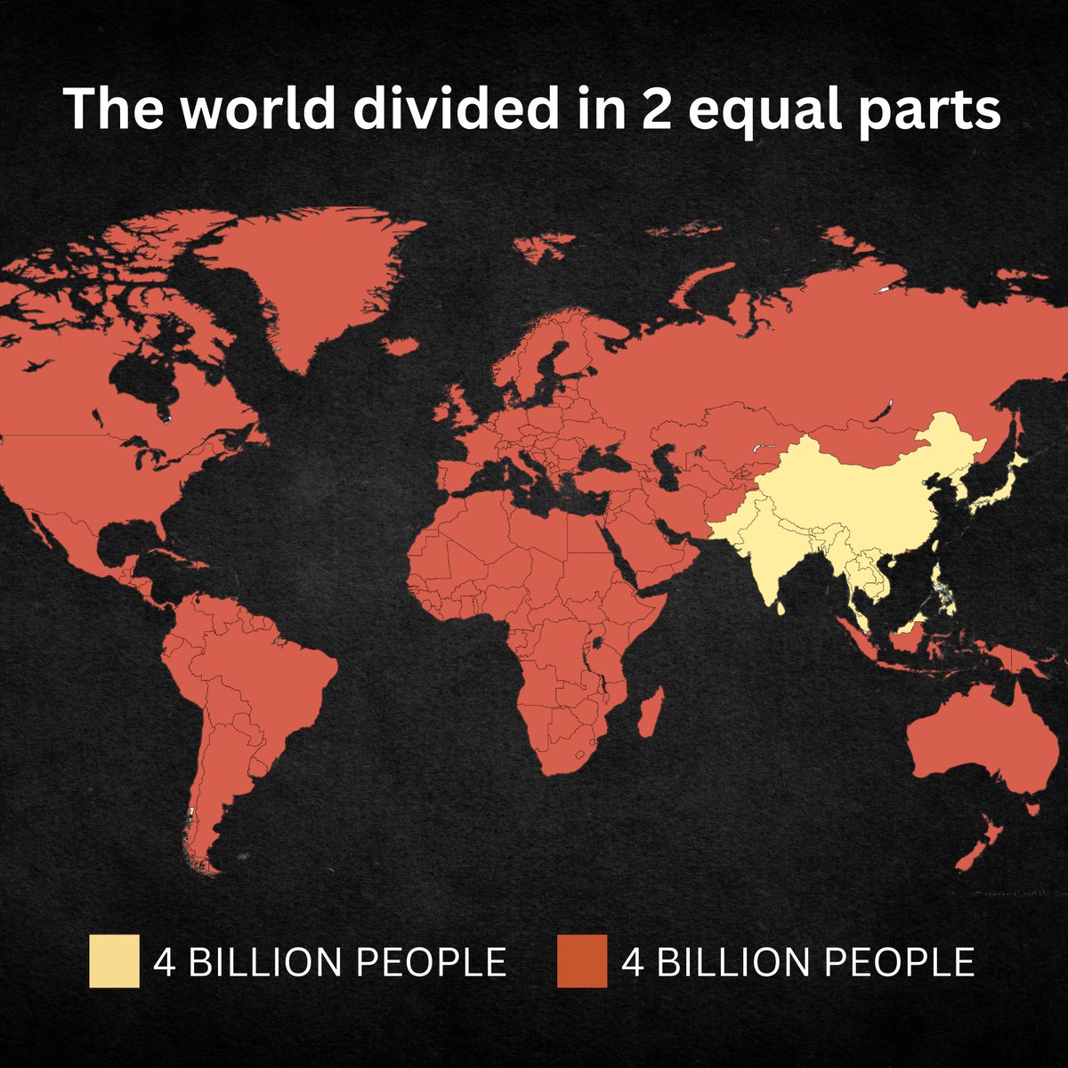 xruiztru's tweet photo. A unique take on geography: the world in two equal parts. https://t.co/IzNlq90g8V