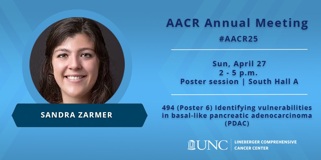 Today at #AACR25, Sandra Zarmer will present during the poster session: (Poster 6) Identifying vulnerabilities in basal-like pancreatic adenocarcinoma (PDAC)

⌚️: 2 – 5 p.m. CT
📍: South Hall A

unclineberger.org/news/unc-lineb…