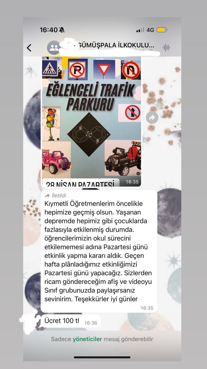 Misafir öğrenci bahanesiyle milli bayram kutlamaya yönelik çocuklara nir etkinlik yaptırmayan okul yapımı için bir uğraşı olmayan der süresi 30-35 dk olan okulumuzun konu paralı etkinliğe gelince olan hassasiyeti #depremoldu o kadar ama insanlar hala para peşinde yazık