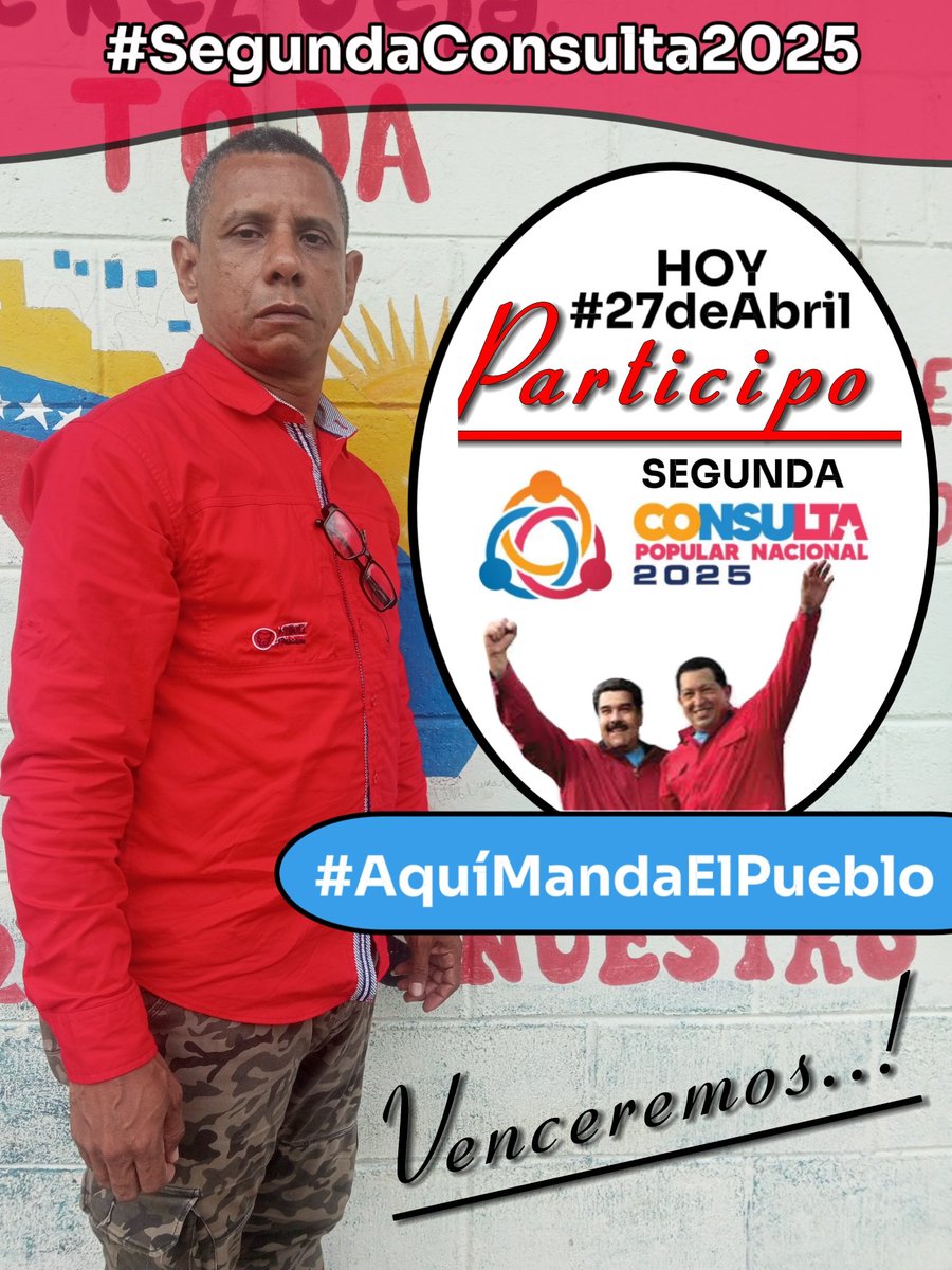 JoseSalPSUV's tweet image. #27DeAbril 
Como Militante del @PartidoPSUV #Turen @Portuguesa_FFM y del Poder Popular participo e invito a sumarse a esta #SegundaConsulta2025.
Unidos en #Chávez y @NicolasMaduro #AquíMandaElPueblo 
#ComandoHugoChávez 
#ONCALaVozDeEcos 

@luchaalmada 
@dcabellor 
@villapolpsuv