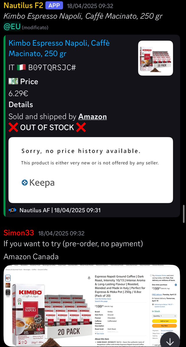 NautilusDeals's tweet image. Coffee Kimbo discounted over 90%!📉💰

We shared several offers of Kimbo coffee in price error in these days.🤩👀

Deals like these are found exclusively in Nautilus, join the waiting list and in a few hours you will be accepted.
See u inside!😈🙈

#Priceerror #Preisfehler…