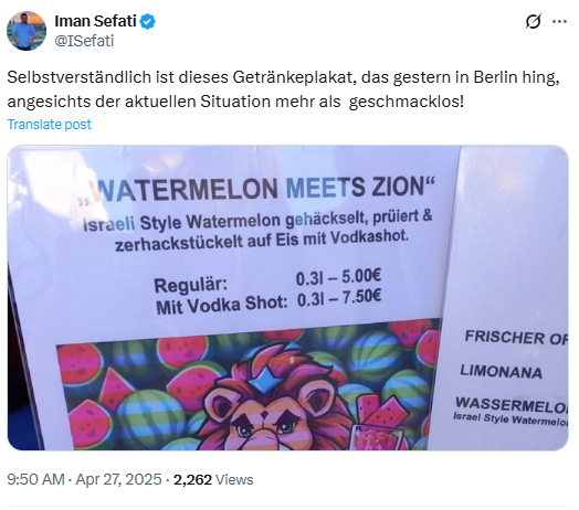 KaterHofmann's tweet photo. Selbstverständlich distanziert sich Iman Sefati von Dani Hüpenbeckers Stammrestaurant https://t.co/5wRL6MHypb.
Das Yin und Yang der Banalität des Bösen. #israelistyle https://t.co/9DYsxTXhkh