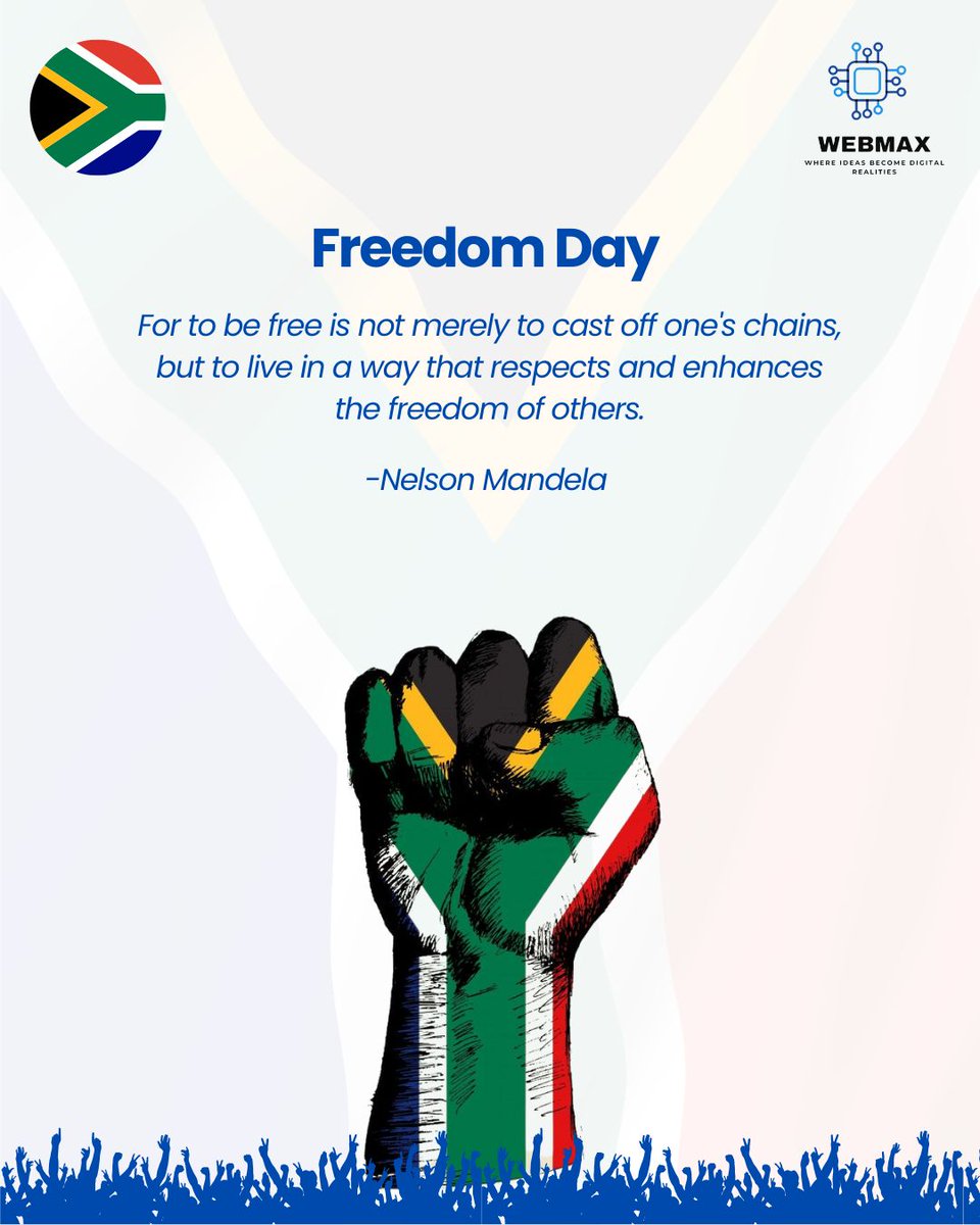 SolutionWe81133's tweet image. Webmax wishes you a Happy Freedom Day!

Freedom is built on the sacrifices of many.

As Mandela said: &quot;To be free is to live in a way that respects and enhances the freedom of others.&quot;

Let’s honor that every day. 

#WebMaxSolutions #FreedomDay