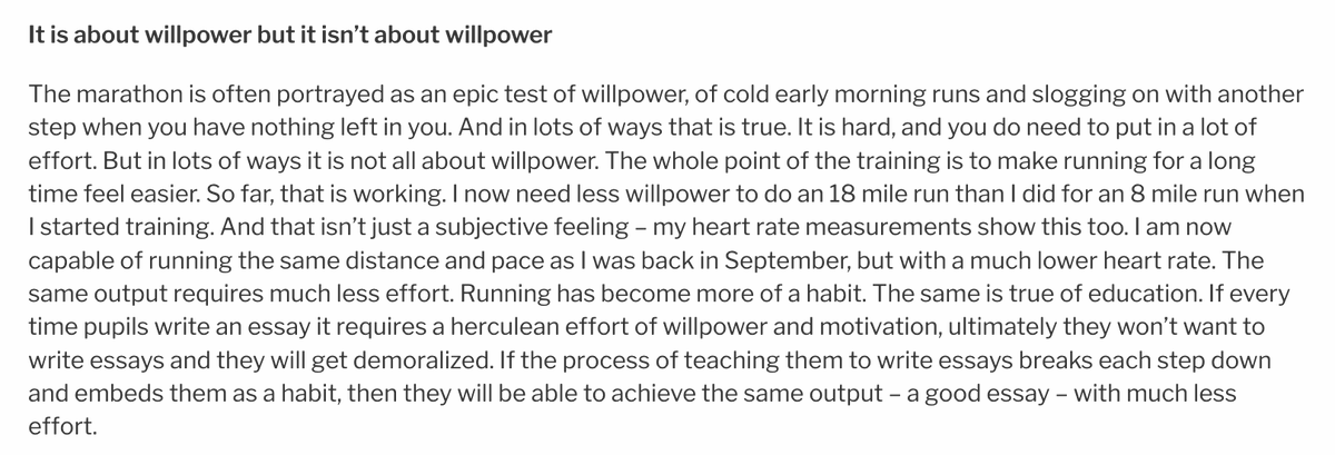 It's the London Marathon, which means it's time for a retweet of my favourite "What the marathon teaches you about education" blog!

daisychristodoulou.com/2019/04/what-t…
