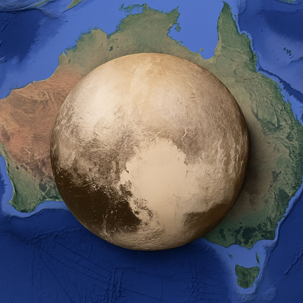 fermatslibrary's tweet image. A size comparison between Pluto and Australia