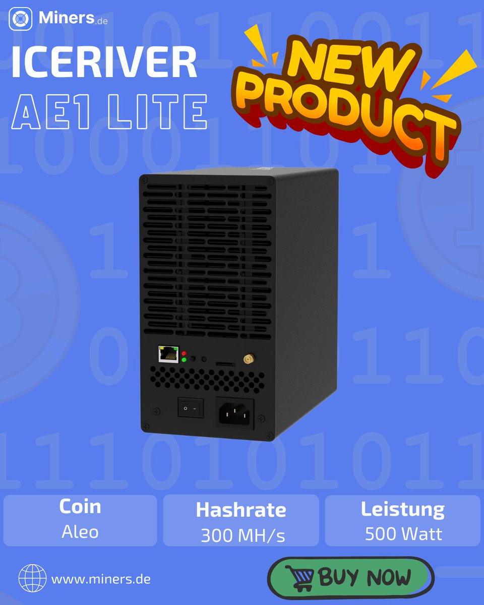 Miners_de_'s tweet photo. 🚀 Starte dein Aleo Mining mit dem neuen Iceriver AE1 Lite! 🚀

Du suchst nach einem leistungsstarken und effizienten Miner für Aleo? Der Iceriver AE1 Lite bringt alles mit:
✅ 300 MH/s Hashrate – enorme Power für maximale Mining-Erträge
✅ Kompaktes Design – passt perfekt in jedes Home Mining-Setup
✅ Ethernet-Anschluss – stabile und schnelle Netzwerkverbindung
✅ Benutzerfreundliche Web-Oberfläche – einfaches Setup, ideal auch für Einsteiger

🔋 Power und Effizienz perfekt vereint:
Der AE1 Lite ermöglicht dir, Aleo zu minen – effizient, leistungsstark und ohne riesige Stromrechnungen. Ideal für Miner, die Zuhause durchstarten wollen!

💬 Unser Fazit:
Mit dem Iceriver AE1 Lite sicherst du dir starke Hashrates, niedrigen Energieverbrauch und eine einfache Handhabung – perfekt für dein privates Aleo Mining-Setup!

👉 Jetzt einsteigen und das Beste aus deinem Mining herausholen!

#Iceriver #AE1Lite #AleoMining #HomeMining #CryptoMining #MiningRig #EffizientMiner #MiningHardware #MiningSetup #Blockchain #CryptoCommunity #MiningLife #KryptoMining #ASICMiner #MiningPower #AleoBlockchain #AleoCrypto