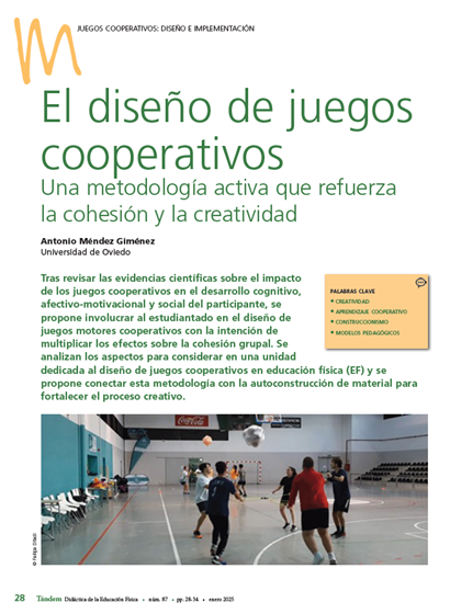 Méndez-Giménez,  A. (2025). El diseño de juegos cooperativos: una metodología activa que  refuerza la cohesión y la creatividad. Tándem, Didáctica de la  Educación Física, 87, 28-34. <a href="/EditorialGrao/">GRAÓ</a>