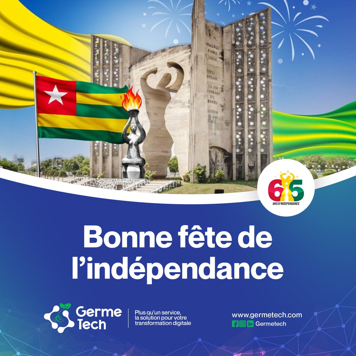GermeTech's tweet photo. Le 27 avril, nous célébrons l’indépendance du Togo 🇹🇬.
Chez Germe Tech, nous sommes fiers de contribuer à son développement à travers l’innovation et la passion de nos talents.
Continuons ensemble à bâtir un Togo libre et tourné vers l’avenir !
#GermeTech #TogoIndépendant https://t.co/sfpPnbi3Po