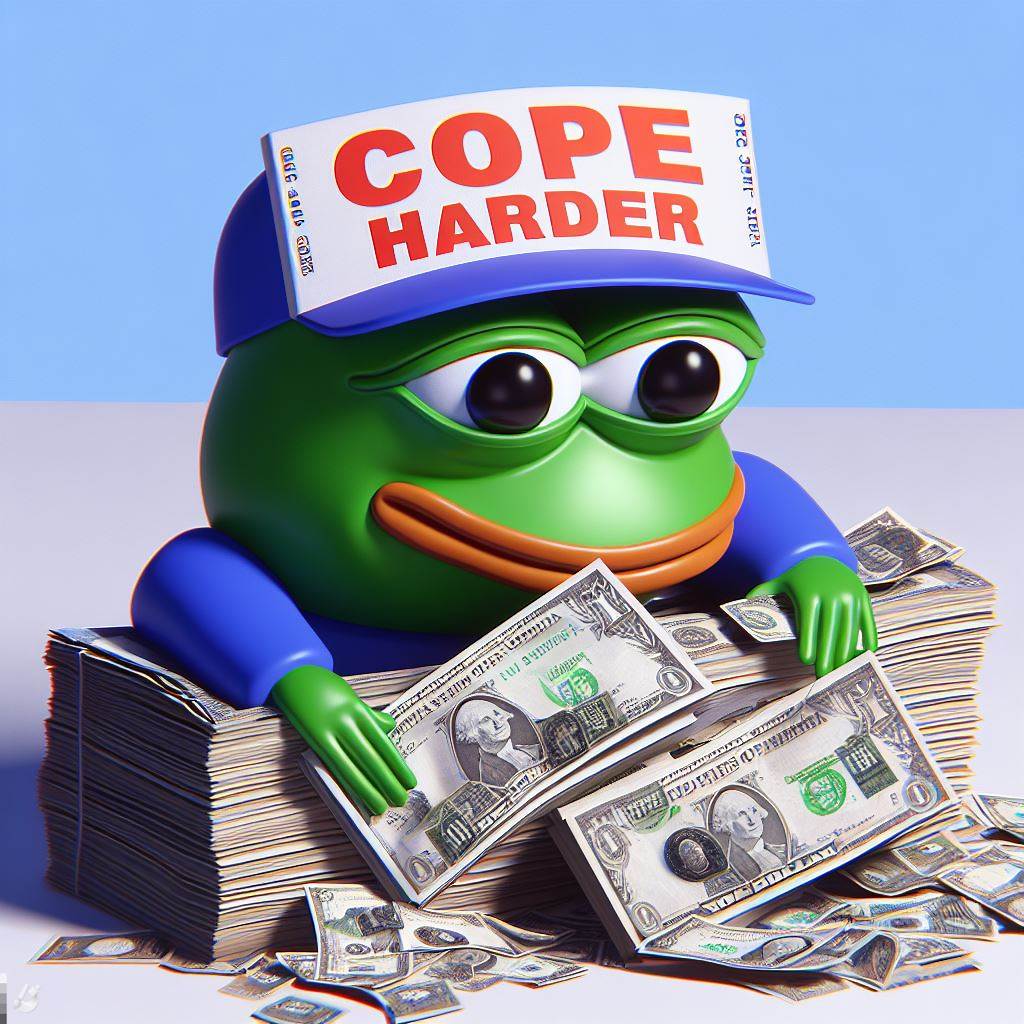 🚀 $COPE is blasting off! 🐸

Coping so hard, I'm about to pile up a mountain of cash like it's my new favorite hobby. 💰💸

CA: 0x62a8c8e547bff3704495d7d5a5ae985a5ed75b93