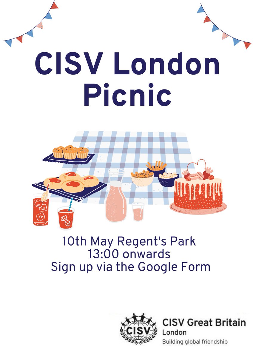 Less than 2 weeks!

CISV London annual picnic at Regent's Park
10th May 13:00 onwards

You need to sign up to the event so that we can send you the exact location. This will not be shared via social media due to safeguarding.

forms.gle/4gGJprFNWPdbdN…