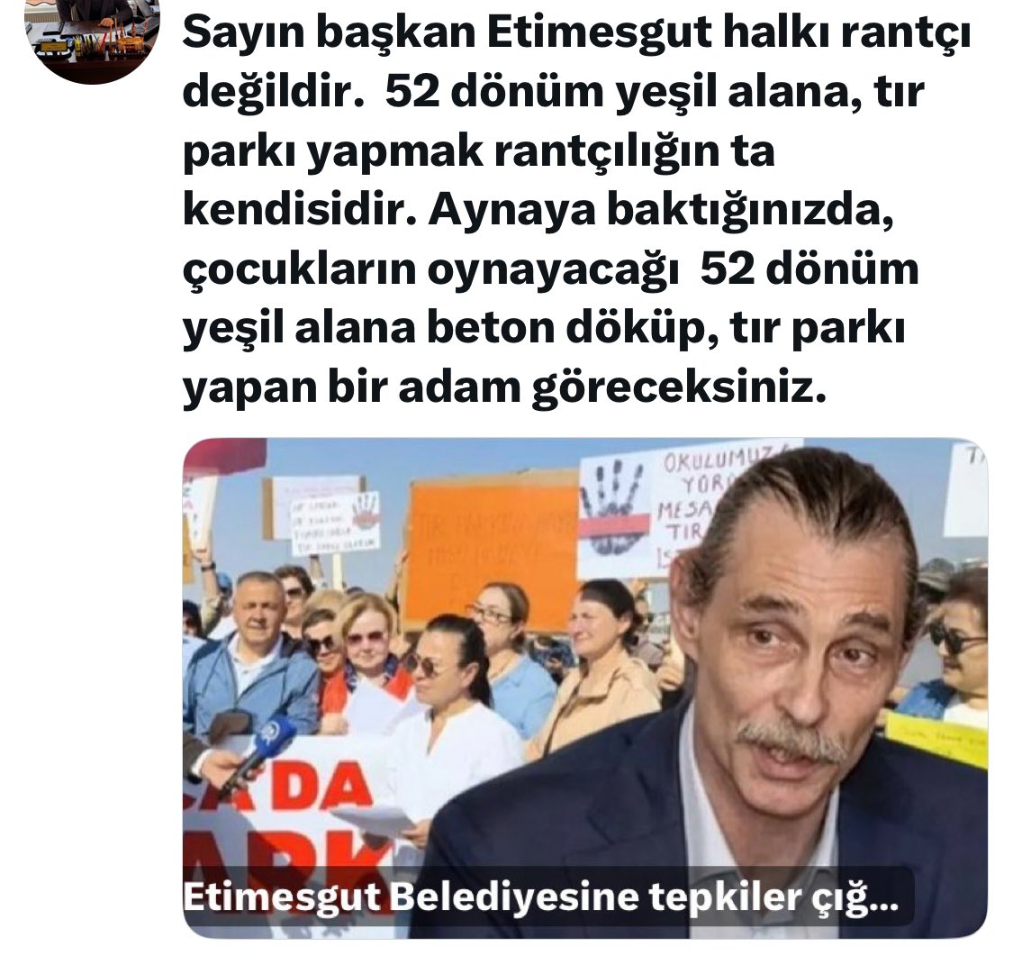avuceyhan's tweet photo. İmarda yeşil alan olan yere tır parkı istemiyoruz. Yeşil alan talanına, ranta hayır.
Erdal Beşikçioğlu İSTİFA…@erdalbeskcioglu 
@mansuryavas06
@eczozgurozel @herkesicinCHP @CHP_iletisim
@ekrem_imamoglu
@cenginyurt52
@ComezTurhan
#ErdalBesikçiogluTirParkinaHayir https://t.co/Qbm4rwKfYX
