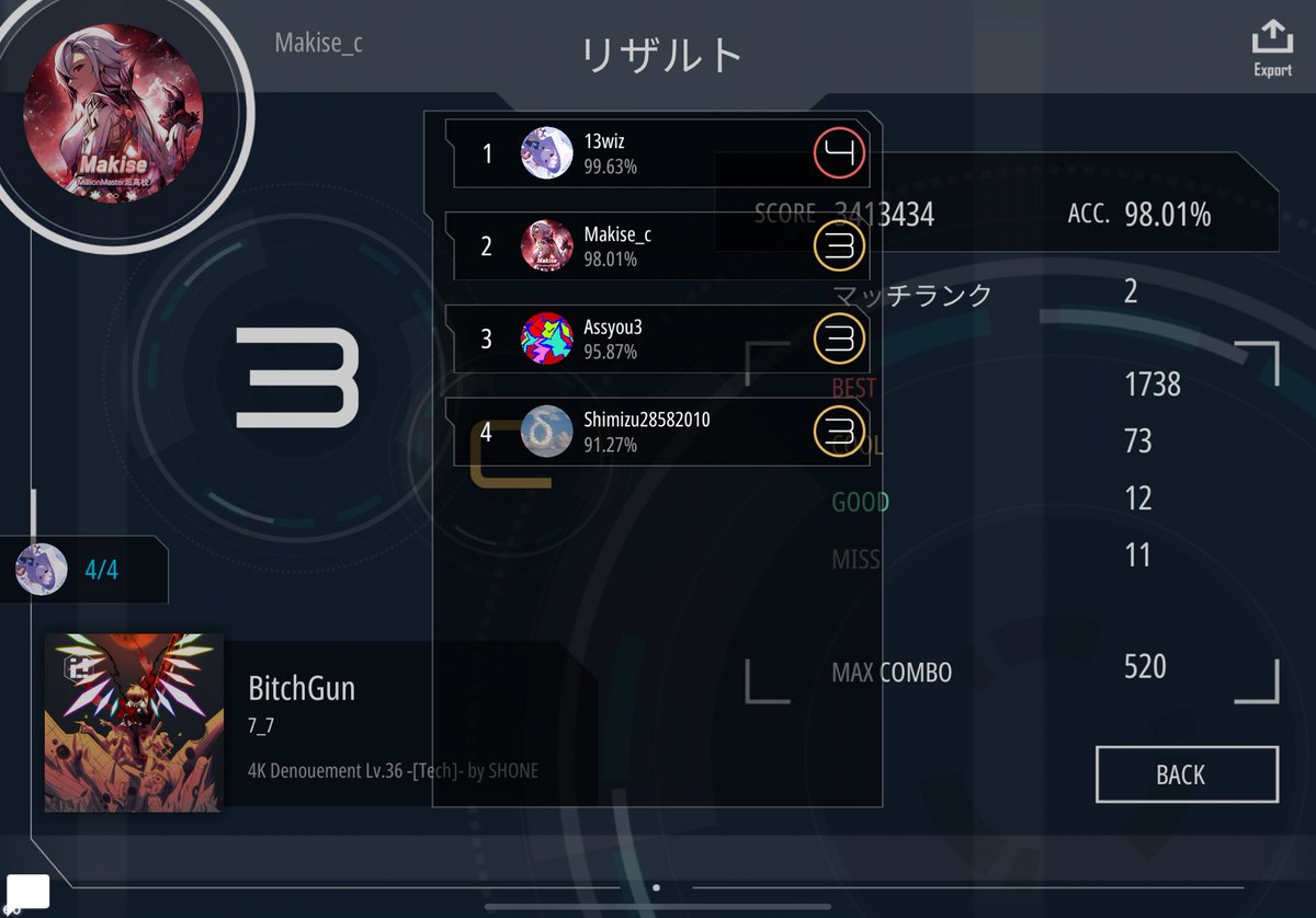 Makise4K's tweet image. 久しぶりにiPadでMalodyやりました🥰
圧勝さんが受験から帰って来たって本当！？