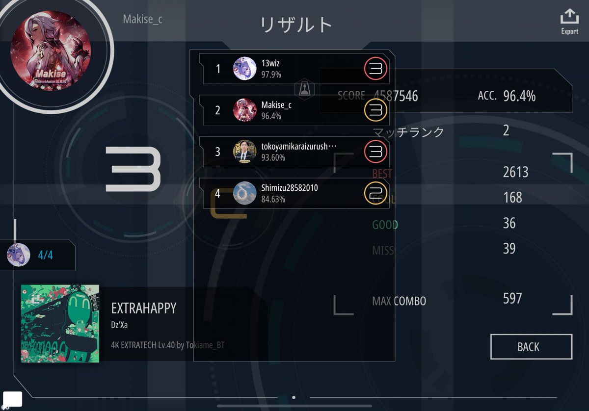 Makise4K's tweet image. 久しぶりにiPadでMalodyやりました🥰
圧勝さんが受験から帰って来たって本当！？