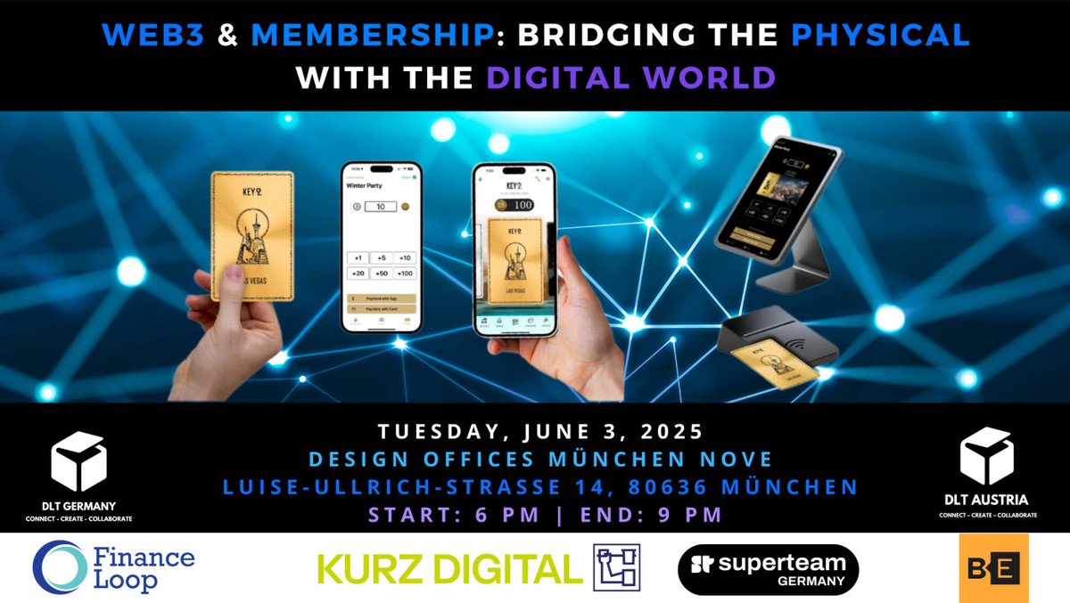 Finance Loop - Alliance for on-chain finance (@finance_loop) on Twitter photo We will see us on June 3, 2025 (Tuesday) for a Web3 community meetup in Munich!
Location: Design Offices, Luise-Ullrich-Strasse 14
Date/time: Tuesday, June 3, 2025 from 17:45
Get a free ticket: eventbrite.de/e/web3-members…
<a href="/JJK42254896/">Dr. Jan J. Kruppa</a> <a href="/SuperteamDE/">Superteam Germany</a> <a href="/btcecho/">BTC-ECHO</a> We will see us on June 3, 2025 (Tuesday) for a Web3 community meetup in Munich!
Location: Design Offices, Luise-Ullrich-Strasse 14
Date/time: Tuesday, June 3, 2025 from 17:45
Get a free ticket: eventbrite.de/e/web3-members…
<a href="/JJK42254896/">Dr. Jan J. Kruppa</a> <a href="/SuperteamDE/">Superteam Germany</a> <a href="/btcecho/">BTC-ECHO</a>