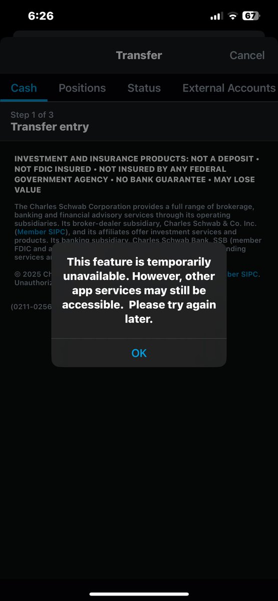 Failure2times's tweet photo. @CharlesSchwab I just want to transfer and can’t!! Also can’t use the Assistant 😡😡😡 I don’t want to use your services anymore!!!! https://t.co/qPu7zjMFep