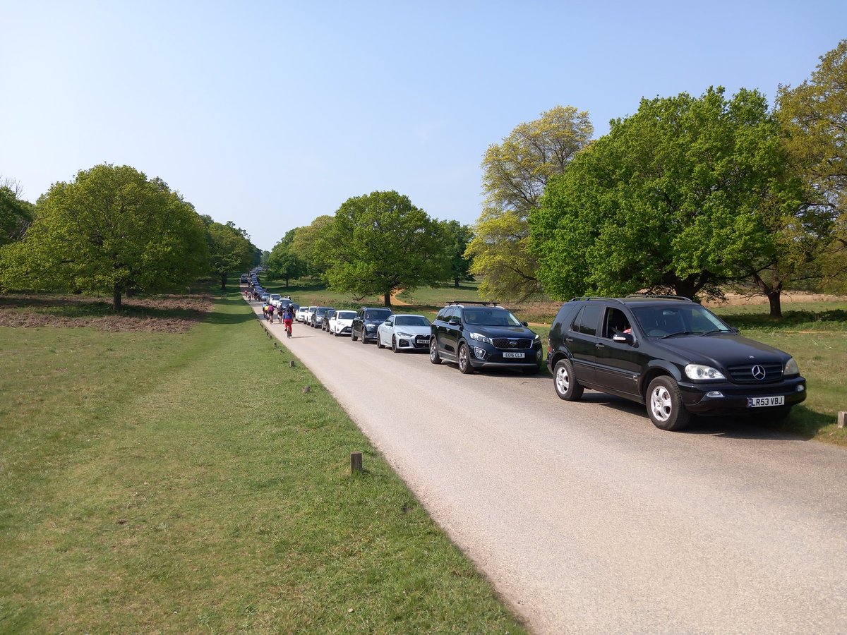 Cars as far as the eye can see in #RichmondPark, at 11am on Sunday. Time for <a href="/theroyalparks/">The Royal Parks</a> to promote a Considerate Driving campaign.