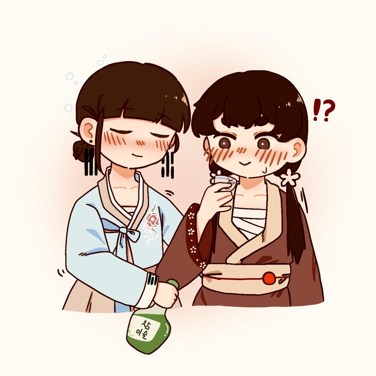 YOUZI_nuko's tweet image. お酒と日韓ちゃん🍶
#国擬人化