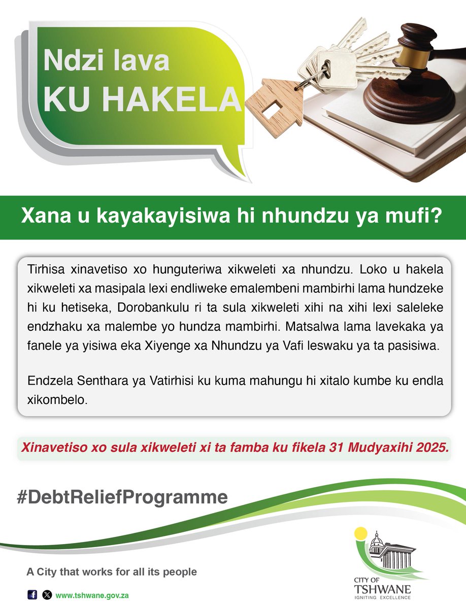 CityTshwane's tweet photo. Struggling with a deceased estate? Make use of the estate debt incentive. #DebtReliefProgramme https://t.co/jLmsp9tf50