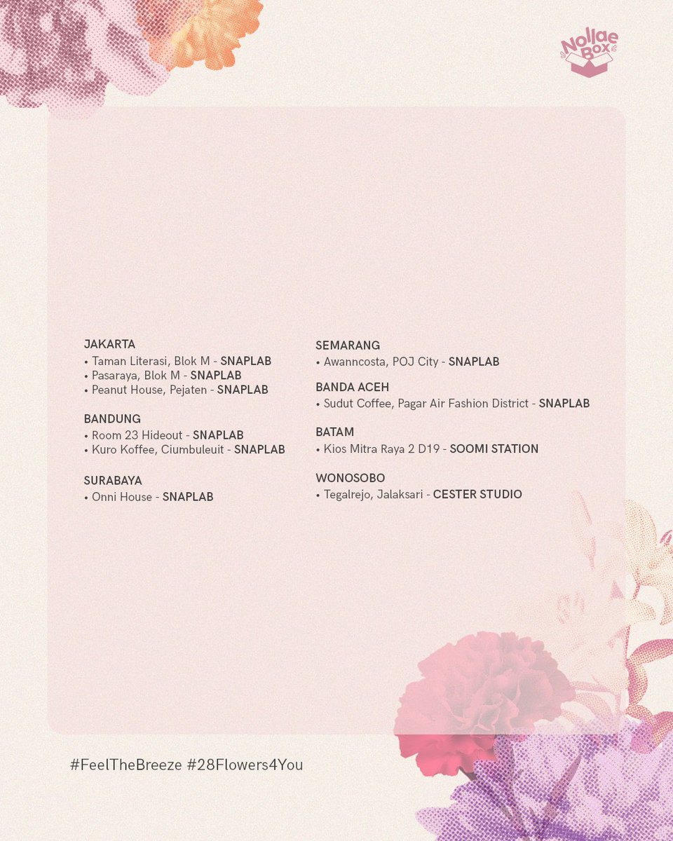 wonpilsbbl's tweet photo. Feel The Breeze💐🍃
Picnic spot: zone 04.

📅 28 April - 4 May 2025
📍 Snaplab, Soomi Station, Cester Studio https://t.co/BY5o0Qgn4q