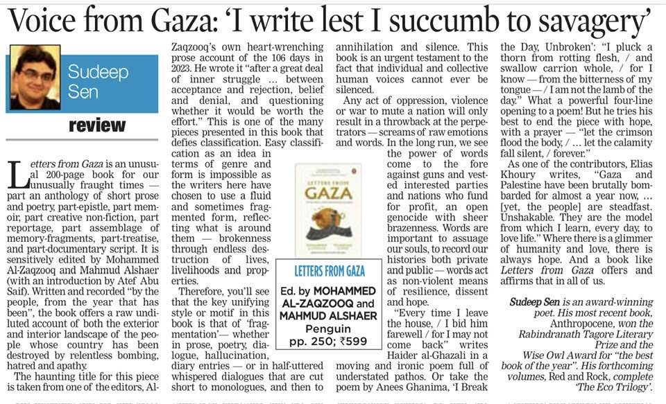 *In _The Asian Age_ and _The Deccan Chronicle_ newspapers' Books Page today, my review of _Letters from Gaza_ (Penguin).*
deccanchronicle.com/lifestyle/book…