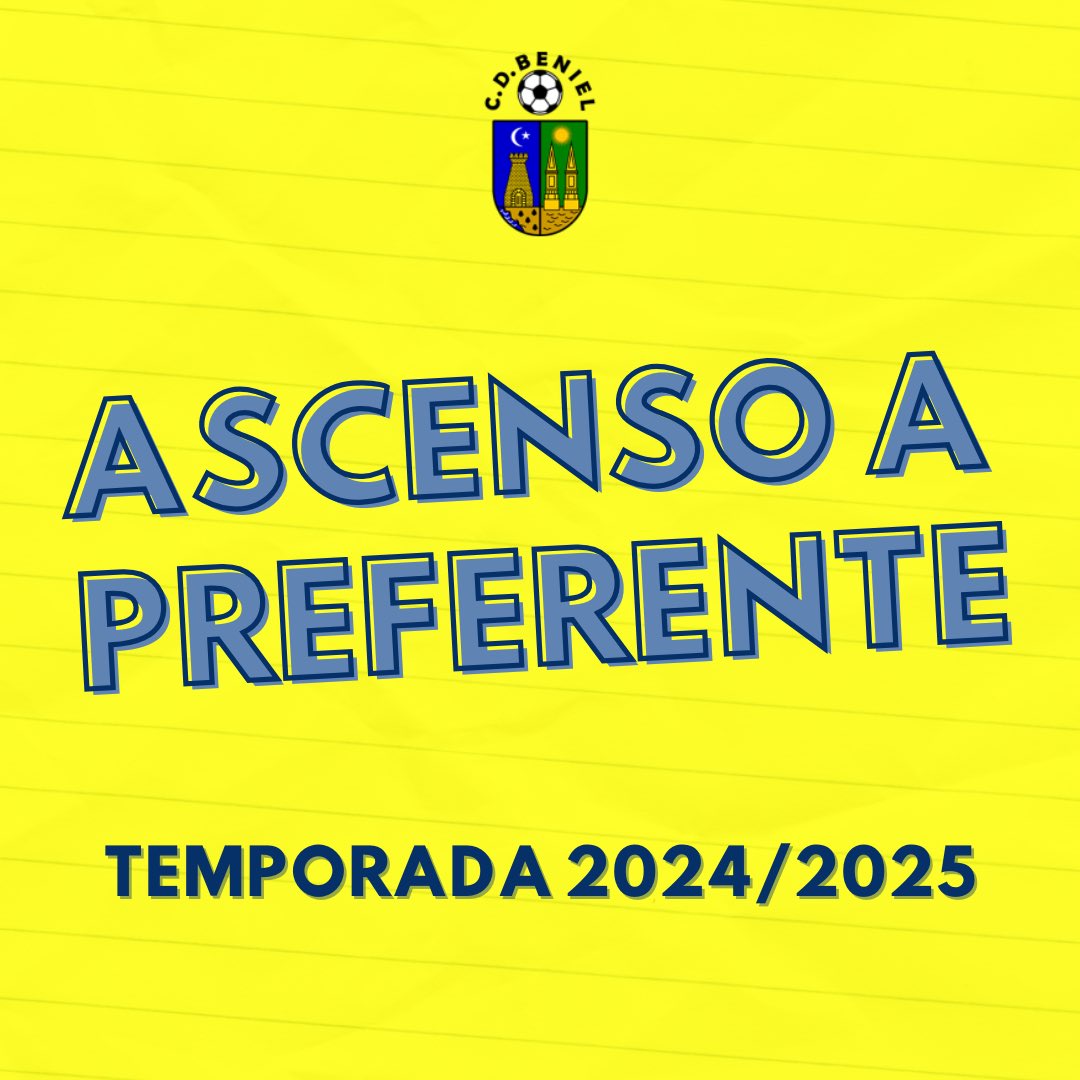 💛💙 ¡SOMOS DE PREFERENTE! 💙💛

Tras una temporada llena de lucha, compromiso y pasión, el CD Beniel logra el ascenso a Preferente para la temporada 2024/2025.

🏆 Un logro de todos: jugadores, cuerpo técnico, afición y patrocinadores.

⚽ Gracias por estar siempre ahí.