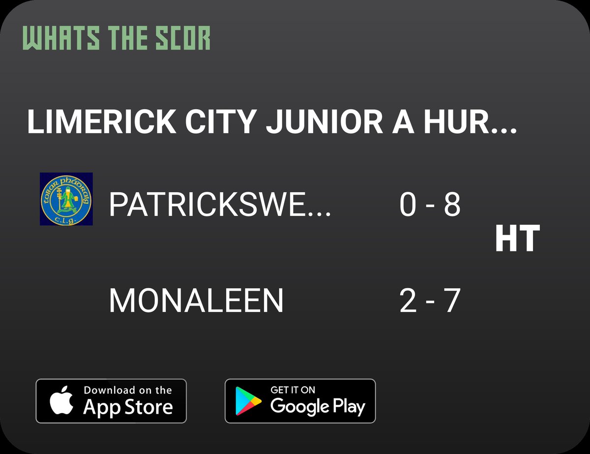 Patrickswell GAA & Camogie (@patrickswellgaa) on Twitter photo Get Live Score Updates straight to your phone, download Whats The Scor. Follow us on <a href="/WhatstheScor/">Whats The ScĂłr</a> Get Live Score Updates straight to your phone, download Whats The Scor. Follow us on <a href="/WhatstheScor/">Whats The ScĂłr</a>