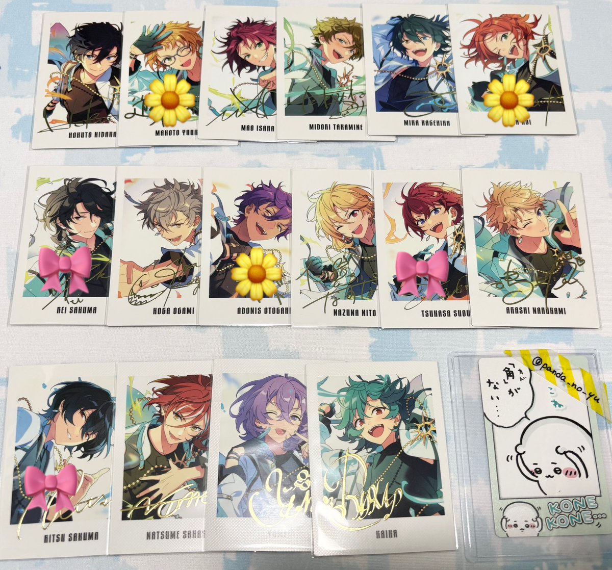 【交換譲渡】あんスタ 9周年 ぱしゃっつ

譲)北斗 真 真緒 翠 みか ゆうた 零 晃牙 アドニス なずな 司 嵐 凛月 夏目 ユメ ライカ
求)つむぎ HiMERU(2枚)巽(1枚) or 定価

5/3池袋にて手渡し

🎀は🌼をお迎え頂ける方でお願い致します
まとめてお取引出来る方優先

お返事お時間頂きます