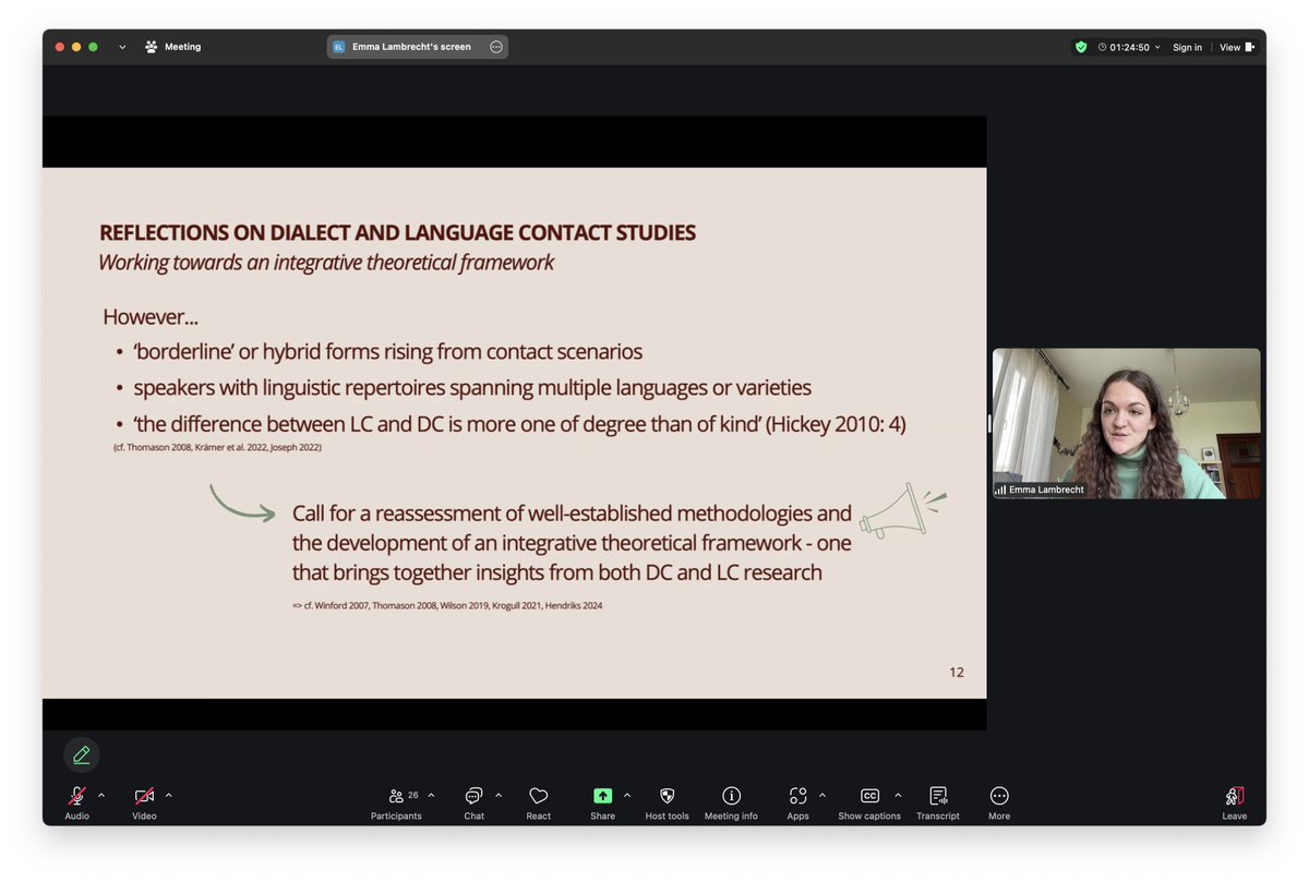 Emma Lambrecht (Vrije U Brussel) bridged dialect and language contact approaches with her study of the #historicalsociolinguistics of Fin-de-Siècle Brussels (1865-1914) on Day 1 of the 2025 #NARNiHS Research Incubator (4/25/2025).