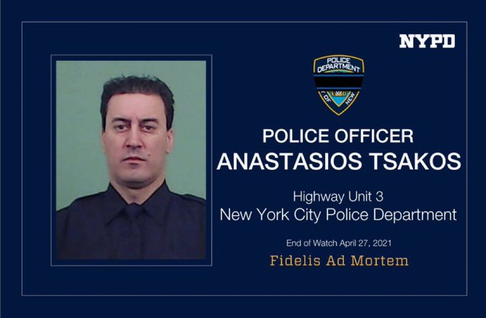 NYPDHighway's tweet photo. Today marks the four year anniversary when we lost our brother, Det. Anastasios Tsakos after was struck by a drunk driver on the LIE. Today we remember him and pray for his family. May he continue to rest in peace. https://t.co/MP9TZYNizZ