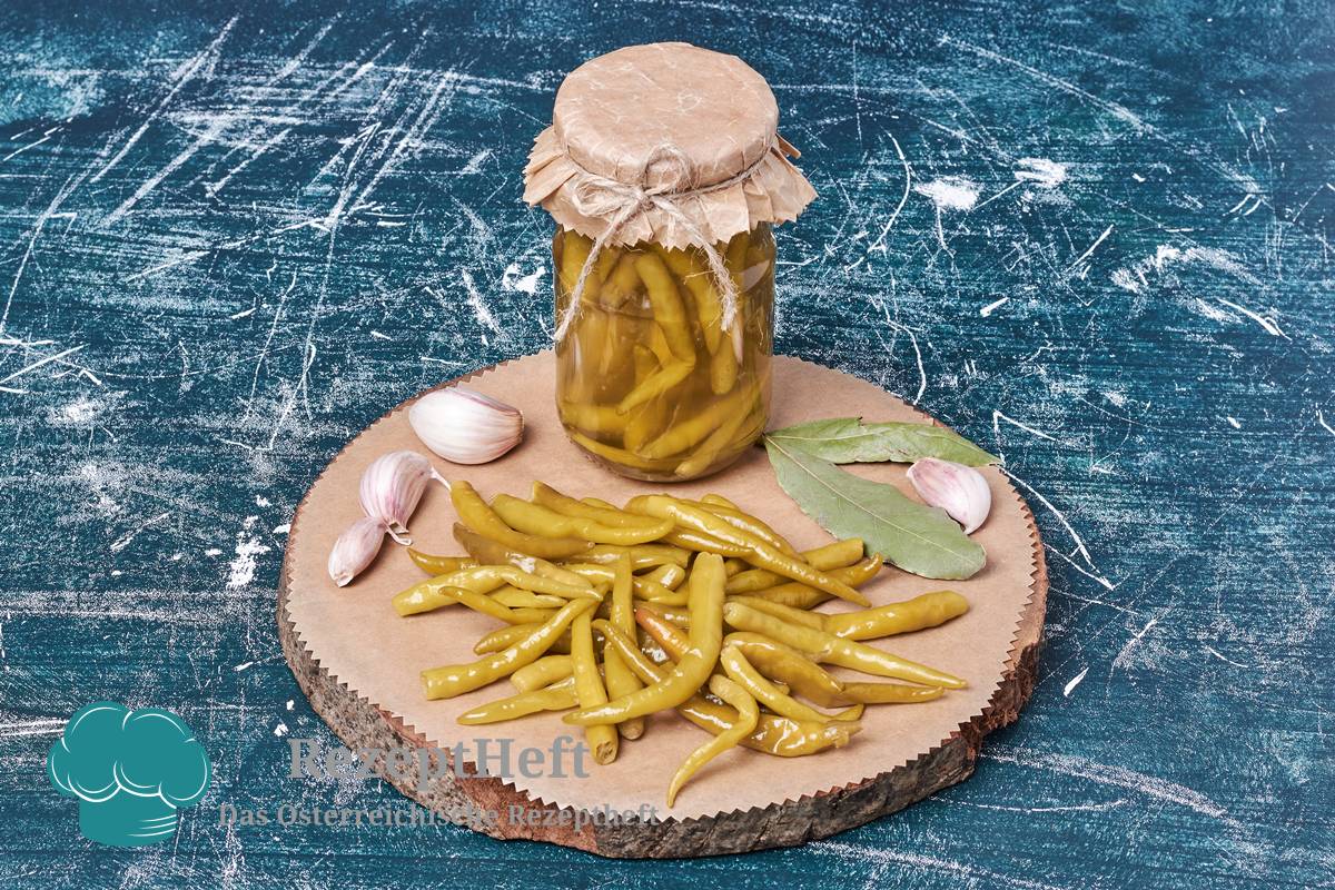 rezeptheft.at/rezepte/eingel… 
Eingelegte Pfefferoni sind eine köstliche Ergänzung für viele Gerichte und bringen eine perfekte Mischung aus Schärfe, Würze und Säure auf den Teller. #rezeptheft #einlegen #pfefferoni