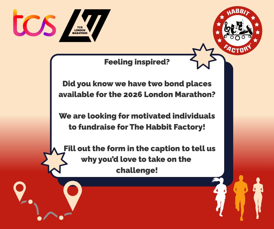 The Habbit Factory (@habbitfactory) on Twitter photo We have 2 places for the 2026 Marathon! ✒️To register your interest in running for us, click the link forms.office.com/e/Tj4PP6RXuz and tell us why you’d love to take on the challenge and raise funds for The Habbit Factory. Please note there is a minimum fundraising total of £2000. We have 2 places for the 2026 Marathon! ✒️To register your interest in running for us, click the link forms.office.com/e/Tj4PP6RXuz and tell us why you’d love to take on the challenge and raise funds for The Habbit Factory. Please note there is a minimum fundraising total of £2000.