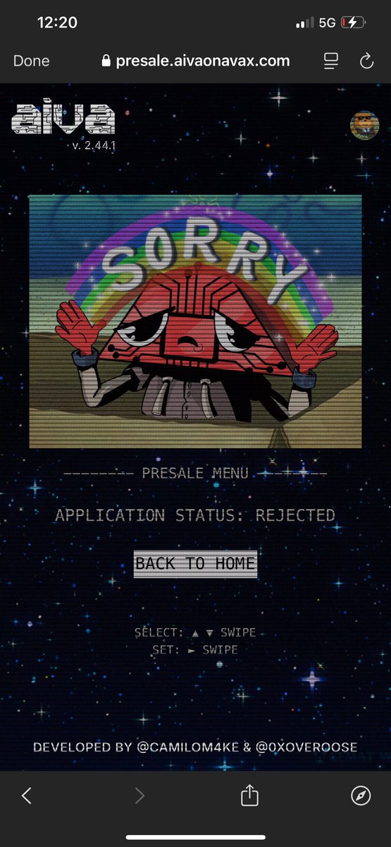 Got rejected <a href="/AIVAonAVAX/">AIVA 🔺</a> but it’s all good.