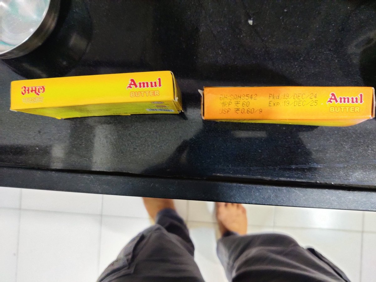 parthsoni_'s tweet photo. @Amul_Coop @amulcares @DairyAmul 

Both are different packaging, one is from @TataConsumer Star bazar one is from D-Mart, Can you confirm which is duplicate which is original. https://t.co/6rA4dlMopM