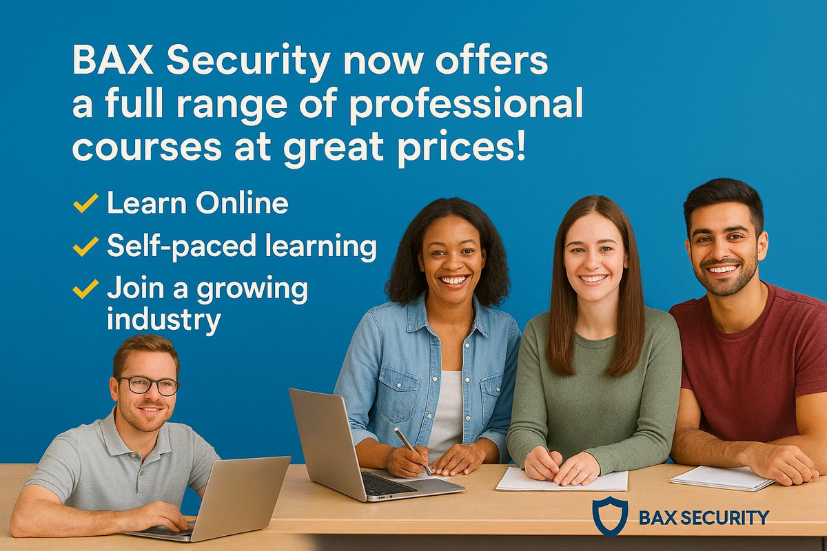baxsecurity's tweet photo. 🚨 BAX Security now offers professional courses — 100% online and self-paced!
✔️ Learn from anywhere
✔️ At your own speed
✔️ Start your career in a booming industry
👉 Enroll now and level up!
#SecurityJobs #OnlineCourses #CareerTraining https://t.co/IgTMnhyj8N
