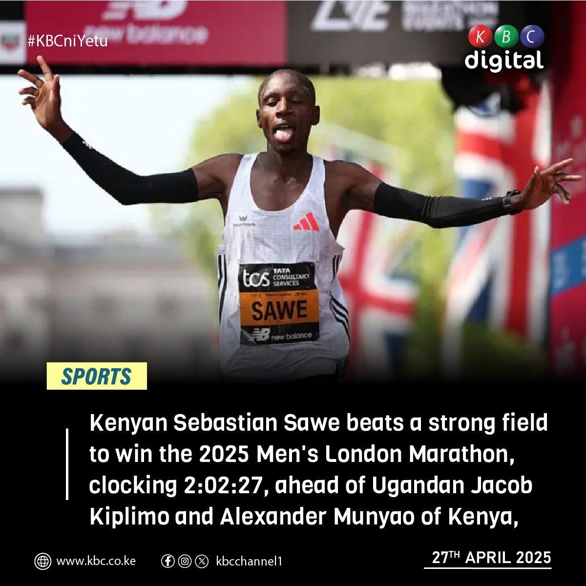 ProgressKN's tweet image. Congratulations to Sebastian Sawe on winning the men's London Marathon. Big up to former world record holder Eliud Kipchoge on coming in sixth.